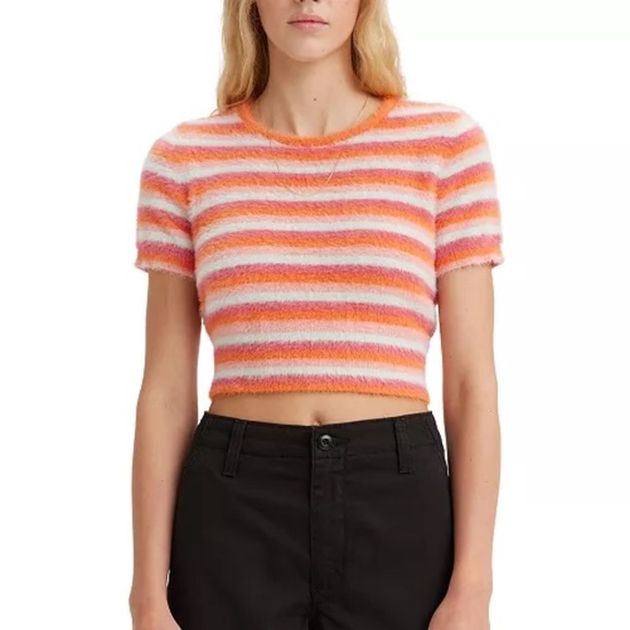 Levi's Levis Women's Peach Fuzz Short-Sleeved T-Shirt striped cropped x-small - Picture 1 of 9